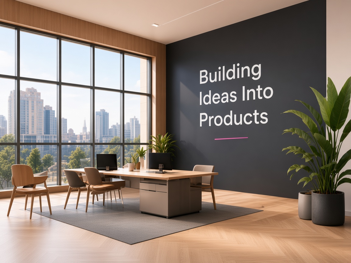Web Arts studio with Building Ideas Into Products on the wall